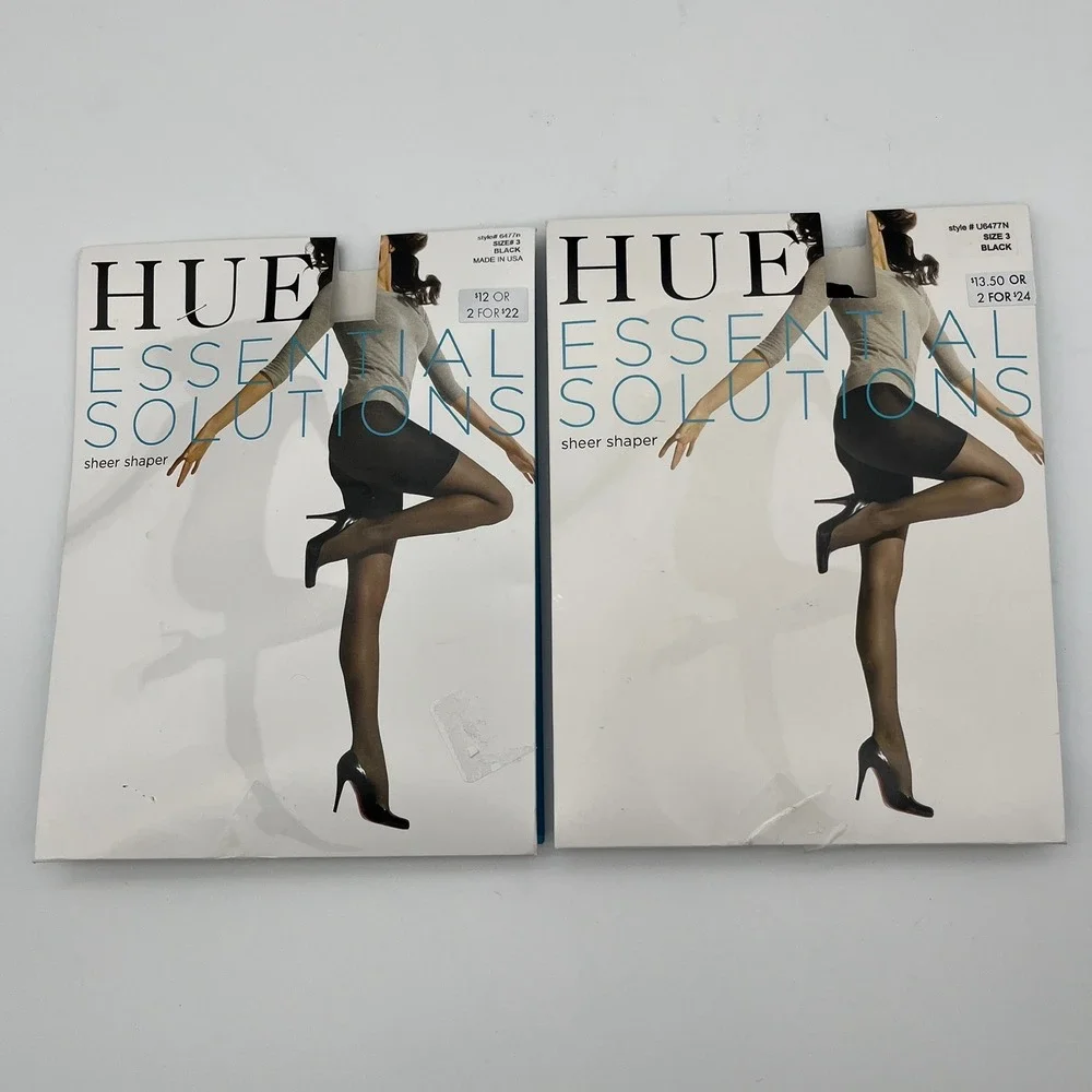 HUE Pantyhose Womens Size 3 Black Essential Solutions Sheer Shaper Tights 2 Pack